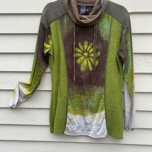 Anac Green and Brown Long Sleeve Tunic. Size XL.